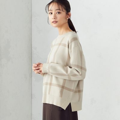 ＜COMME CA ISM (Women)＞【セットアップ対応】　チェック柄ニット（１２７６ＫＡ１４）