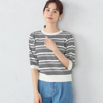 ＜COMME CA ISM (Women)＞ボーダー５分袖ニット（１２７６ＫＧ０４）