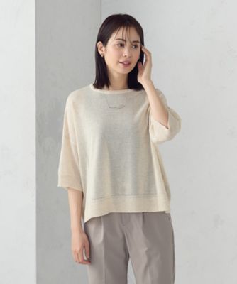 リネン混　５分袖ニット（１２７６ＫＫ０５）
