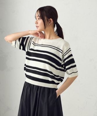COMME CA ISM (Women)/コムサ　イズム ランダムボーダー５分袖ニット（１２７６ＫＫ０８）