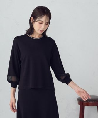 ＜COMME CA ISM (Women)＞シアー切り替え７分袖ニット　／　セットアップ対応（１２７６ＫＭ０４）