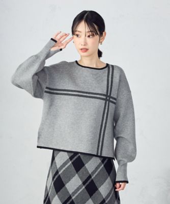 チェック柄 袖口スリットニットプルオーバー ／ セットアップ対応