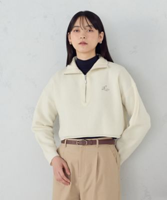 ウォッシャブル】ワンポイント 刺繍 ハーフジップニット