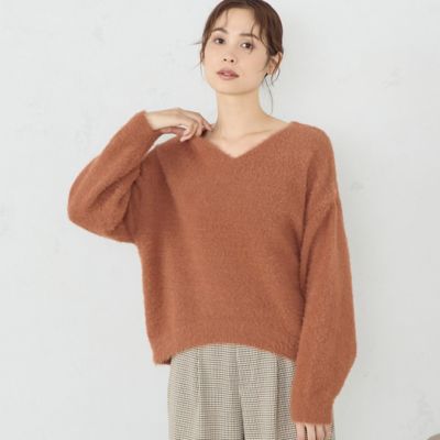 シャギー Vネック ボリュームスリーブ ニット（1277KE06