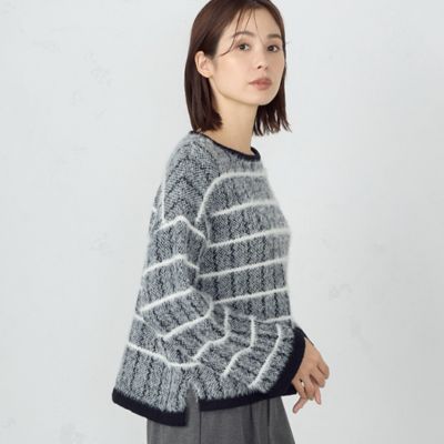 ＜三越伊勢丹/公式＞【SALE】COMME CA ISM (Women)/コムサ イズム チェック柄 シャギーニット クロ トップス【三越伊勢丹/公式】