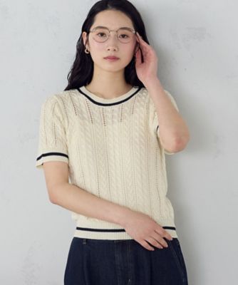 ＜COMME CA ISM (Women)＞【ウォッシャブル】配色ライン　クルーネックニット（１２７７ＫＯ０３）