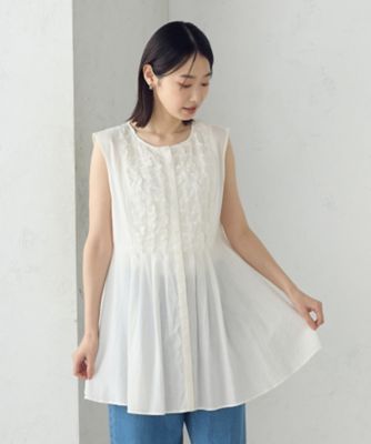 ＜COMME CA ISM (Women)＞インドコットン　スモッキング　ノースリーブブラウス（１２９０ＩＫ０６）