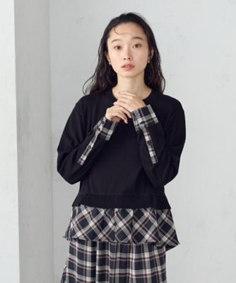 ＜COMME CA ISM (Women)＞【セットアップ対応】ニットとタータンチェックのコンビネーションプルオーバー（１２９０ＫＭ０２）