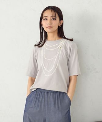 パールネックレスプリント　トロンプルイユＴシャツ（１２９０ＴＫ０２）