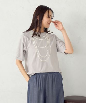 パールネックレスプリント　トロンプルイユＴシャツ（１２９０ＴＫ０２）