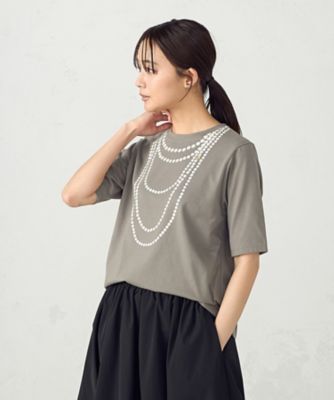 パールネックレスプリント　トロンプルイユＴシャツ（１２９０ＴＫ０２）