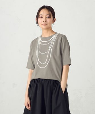 パールネックレスプリント　トロンプルイユＴシャツ（１２９０ＴＫ０２）