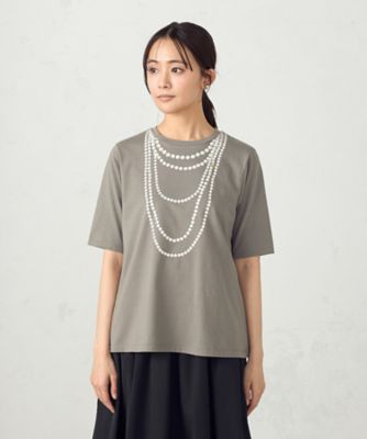 パールネックレスプリント　トロンプルイユＴシャツ（１２９０ＴＫ０２）