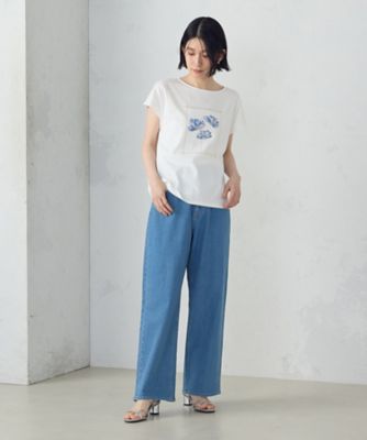水彩タッチ　花プリントＴシャツ（１２９０ＴＫ０３）