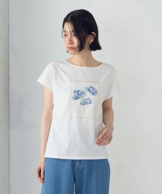 水彩タッチ　花プリントＴシャツ（１２９０ＴＫ０３）