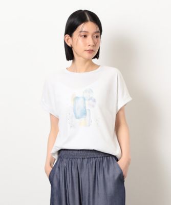 ＜COMME CA ISM (Women)＞スタッズ　箔ライン付き　プリントＴシャツ（１２９０ＴＫ０５）