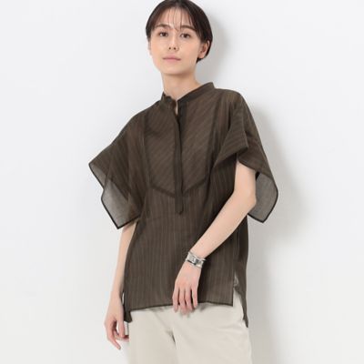 ＜三越伊勢丹/公式＞【SALE】COMME CA (Women)/コムサ シアーストライプ シャツ カーキ トップス【三越伊勢丹/公式】