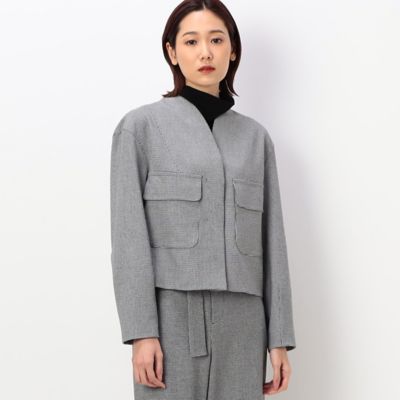 【SALE】2WAYストレッチシアバター千鳥 ショートジャケット クロ