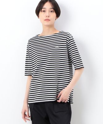 ＜三越伊勢丹/公式＞【SALE】COMME CA (Women)/コムサ シルケット天竺ボーダー ボートネック5分袖Tシャツ シロ トップス【三越伊勢丹/公式】