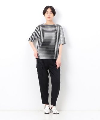 シルケット天竺ボーダー　　ボートネック５分袖Ｔシャツ（１５６０ＥＣ２１）