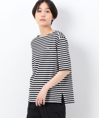 シルケット天竺ボーダー　　ボートネック５分袖Ｔシャツ（１５６０ＥＣ２１）