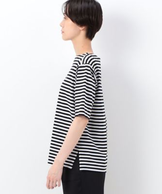 シルケット天竺ボーダー　　ボートネック５分袖Ｔシャツ（１５６０ＥＣ２１）