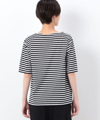 シルケット天竺ボーダー　　ボートネック５分袖Ｔシャツ（１５６０ＥＣ２１）