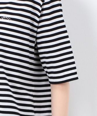 シルケット天竺ボーダー　　ボートネック５分袖Ｔシャツ（１５６０ＥＣ２１）