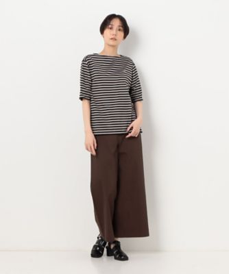 シルケット天竺ボーダー　　ボートネック５分袖Ｔシャツ（１５６０ＥＣ２１）