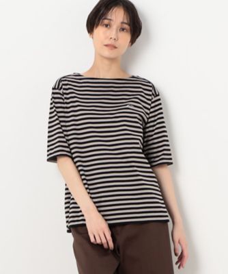 シルケット天竺ボーダー　　ボートネック５分袖Ｔシャツ（１５６０ＥＣ２１）