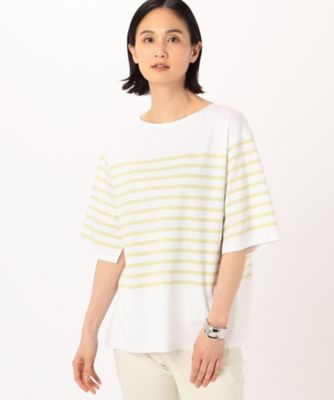 ＜COMME CA (Women)＞パネルポンチボーダー　スリット袖Ｔシャツ（１５６０ＥＧ０７）