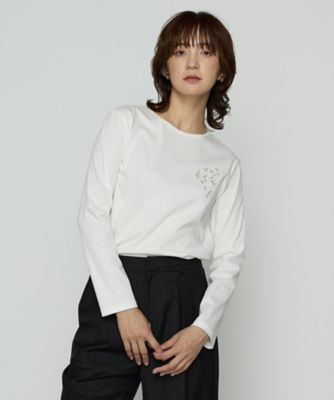 COMME CA (Women)/コムサ スーピマバイオシルスムース ビジュー刺繍Tシャツ(1560TM03) シロ トップス【三越伊勢丹/公式】