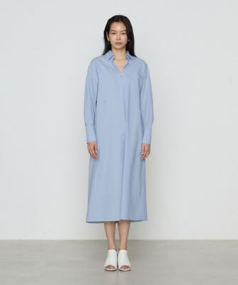 極美品.定価3.7万 シャツワンピース ボリューム袖 ストライプ 水色×白 コットンポプリンストライプ シャツワンピース（1572OK02
