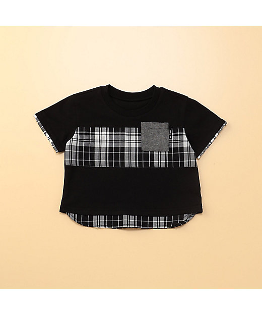 【SALE】(ベビー & キッズ) マドラスチェック使い 半袖Tシャツ クロ ベビー用トップス