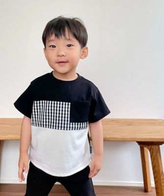 TANAKA ギンガムチェック 半袖 Tシャツ カットソー Mサイズ ギンガムチェック使い 切替え半袖Tシャツ（ベビーサイズ