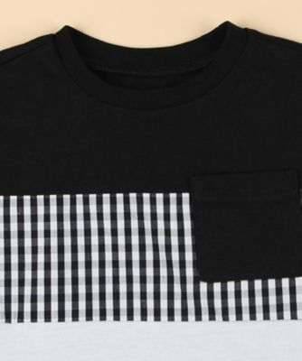 IDA ギンガムチェックロゴ Tシャツ ギンガムチェック使い 切替え半袖Tシャツ（ベビーサイズ