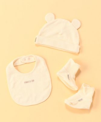 ＜COMME CA ISM (Baby&Kids)＞耳付きニットキャップ・スタイ・ブーティー雑貨　３点ギフトセット（２３８２ＵＯ３２）