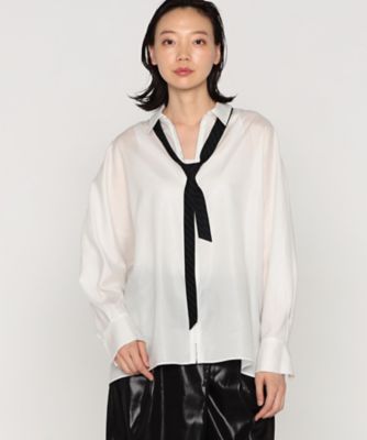 ＜BASILE28 (Women)＞輝きの白をまとって　ネクタイ付きビッグシャツ（２８０２ＨＨ０１）