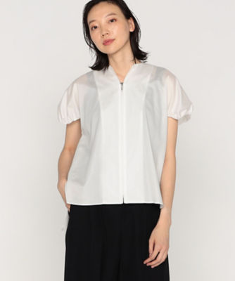 ＜BASILE28 (Women)＞輝きの白をまとって　ギャザースリーブシャツ（２８０２ＨＨ０２）
