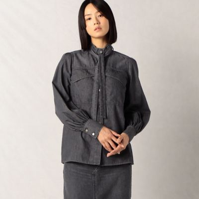 ＜BASILE28 (Women)＞デニム＆フラフィー　デニムシャツ（２８０６ＢＥ０５）