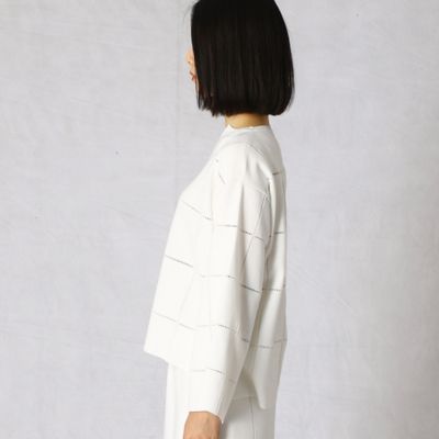 【セットアップ対応】透かし格子柄　ベルスリーブプルオーバー（２８０６ＩＹ０６）