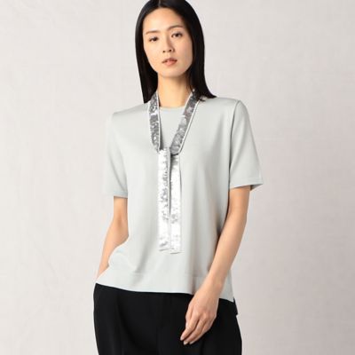 ＜BASILE28 (Women)＞ボウタイ付き半袖　ニットプルオーバー（２８１５ＩＣ１３）