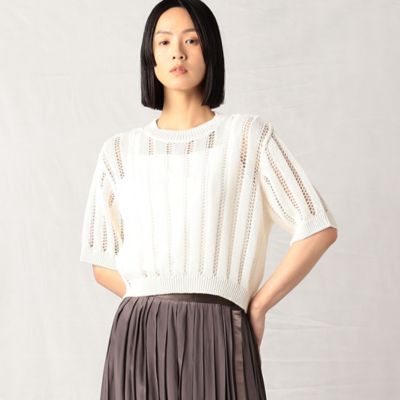 ＜BASILE28 (Women)＞透かし柄ストライプ　　ニットプルオーバー（２８１５ＩＣ１５）