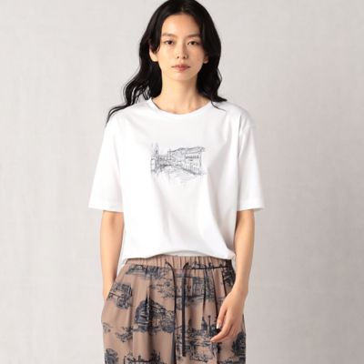 ＜BASILE28 (Women)＞フィレンツェモチーフ　ドローイング刺繍Ｔシャツ（２８１８ＴＣ０９）