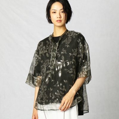 【SALE】リーフプリント レースアップ シャツプルーバー 20 トップス