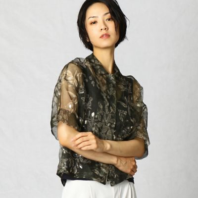 ＜BASILE28 (Women)＞リーフプリント　シャツ（２８２２ＨＴ１８）