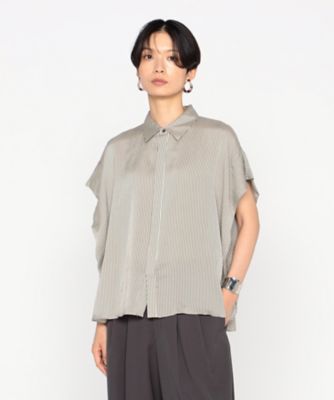 ＋サイズ 〕センシティブストライプ シャツ（2863HM02