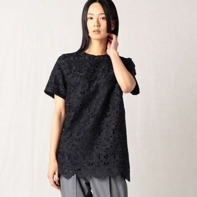 ＜BASILE28 (Women)＞〔　＋サイズ　〕　スモールリーフレース　ノーカラーブラウス（２８６４ＢＣ０３）