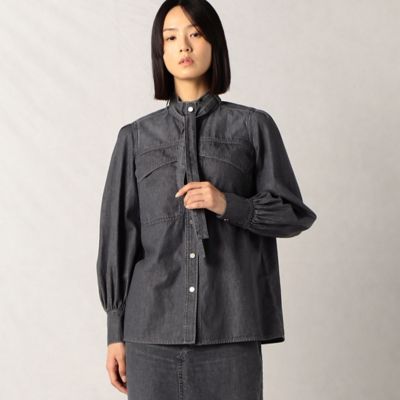 ＜BASILE28 (Women)＞〔　＋サイズ　〕　デニム＆フラフィー　デニムシャツ（２８６６ＢＥ０５）
