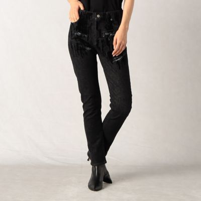 ＜BASILE28 (Women)＞〔　＋サイズ　〕　デニム＆フラフィー　パンツ（２８６６ＰＥ０７）